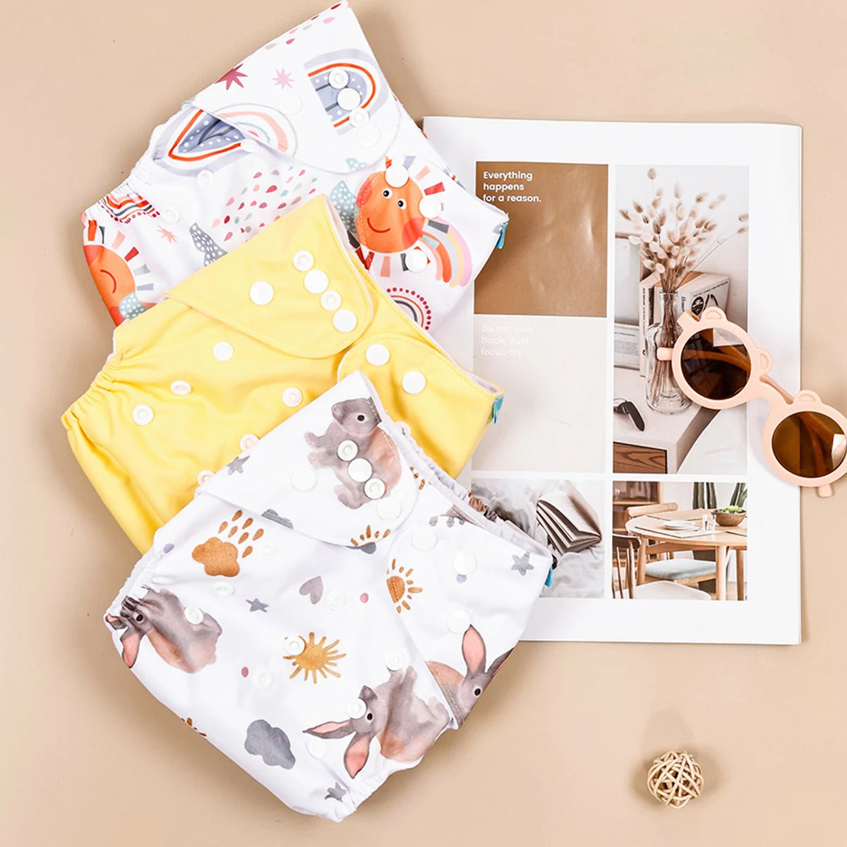 Happyflute 3-15KG 3Pcs Set Pocket Diaper Suede Cloth Inner Washable&Reusable Absorbent Ecological Adjustable Baby Nappy Cover