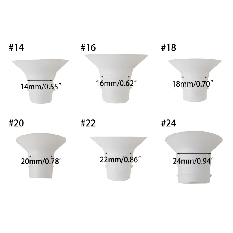 Adaptateur d'inserts en silicone 14 mm, 16 mm, 18 mm, 20 mm, 22 mm, 24 mm, pour tire-lait, taille de calibre pour gobelet de collecte, accessoire pour tire-lait