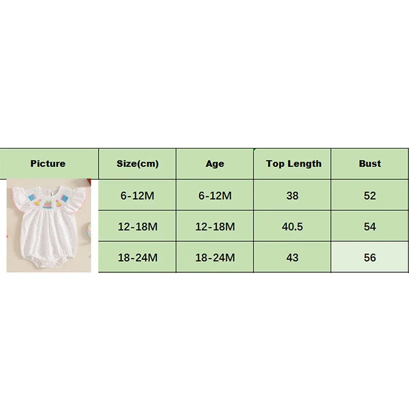 Tenue de premier anniversaire pour fille, gâteau d'anniversaire brodé, barboteuse à manches volantées, body smocké, tenues mignonnes pour bébé fille