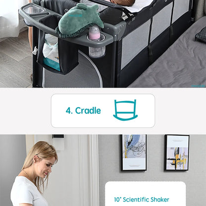 PANGDUBE Multifunctional Baby Crib 120*60cm Baby Bed, Baby Rocker, Diaper Changing Table 0 ~ 6 Years Old Baby Cot