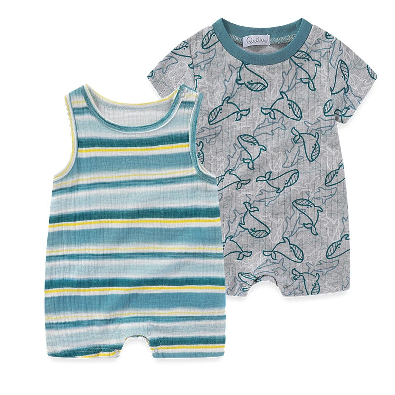 2 pièces été mignon bébé garçon fille combinaisons tissu confortable 0-9 mois nouveau-né barboteuse sans manches vêtements pour bébé