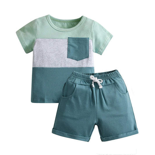 Ensemble 2 pièces pour bébé garçon, tenue d'été tendance en coton fin avec t-shirt à manches courtes et pantalon court