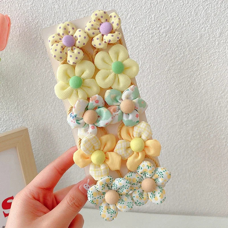 10Pcs/Set New Baby Girl Cute Colors Flower Hair Bands Ponytail Holder Chilren Soft Scrunchies Rubber Kid Hair Accessories