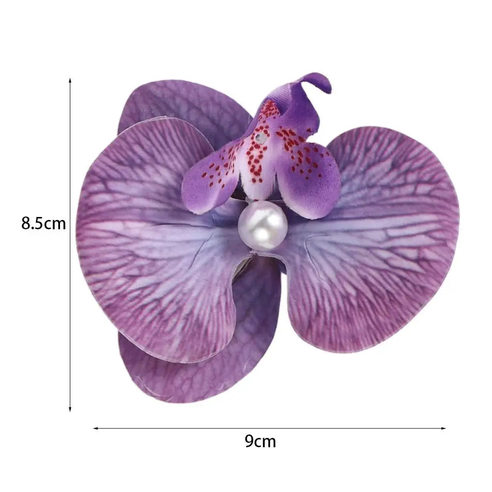 Pince à cheveux en tissu avec fleur, orchidée papillon, style coréen, épingle à cheveux en forme de fleur, accessoires pour cheveux féminins, pince à cheveux en perles pour fille, bord de mer