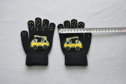 5-11Y Children Cartoon Vehicle Plush Warm Gloves For Boys Girls Student Winter Knitted Mittens Outdoor Cycling Skiing Gloves New