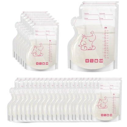 Lot de 50 sachets de conservation du lait maternel pré-stérilisés, anti-fuites, sans BPA, jetables, pour le stockage du lait maternel, pour le pompage et la congélation, motif éléphant