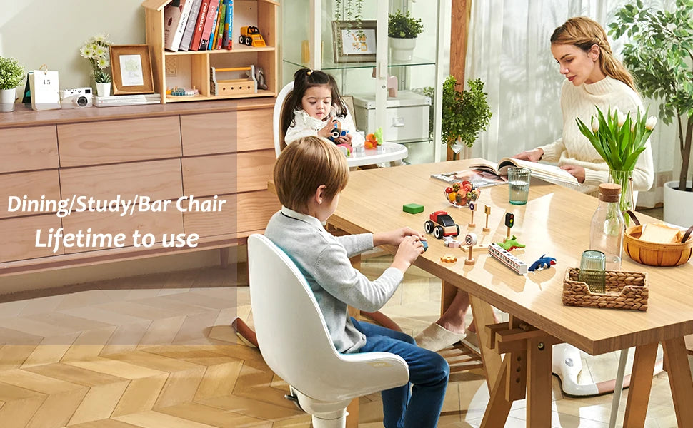 Hot Mom Baby High Chair With Adjustable Seat Height, Eating Chair with Foot Rest,Removable Tray,PU Leather Cushion