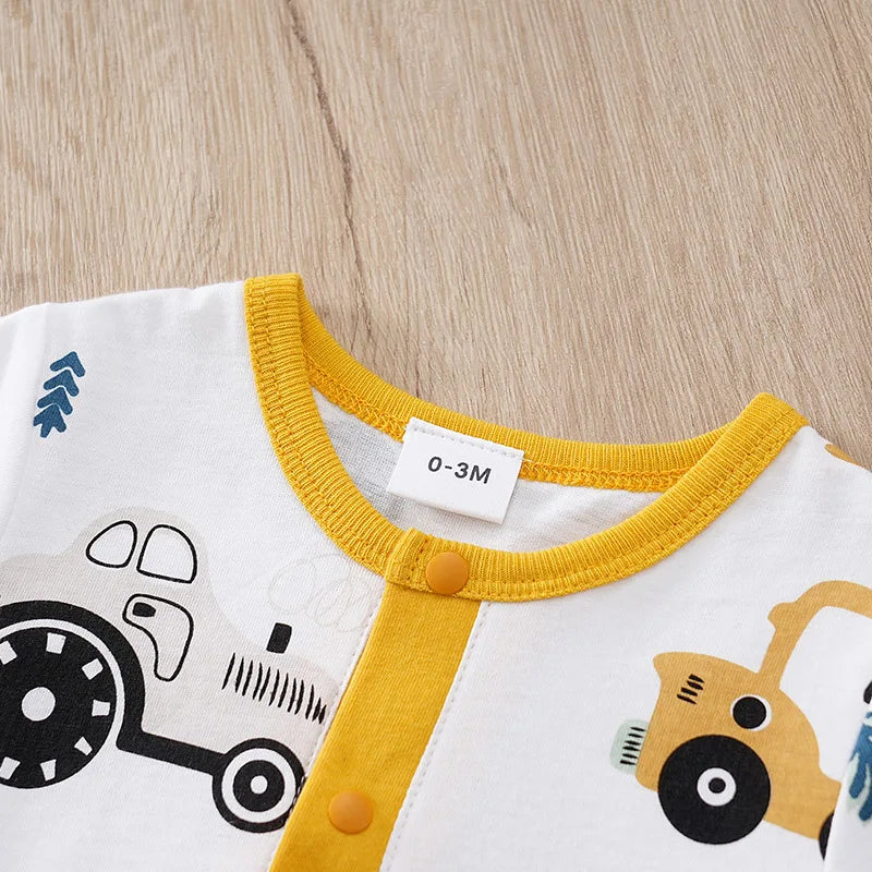Body d'été pour bébé, motif voiture de dessin animé mignon, tout en coton, confortable, décontracté, col rond, manches courtes