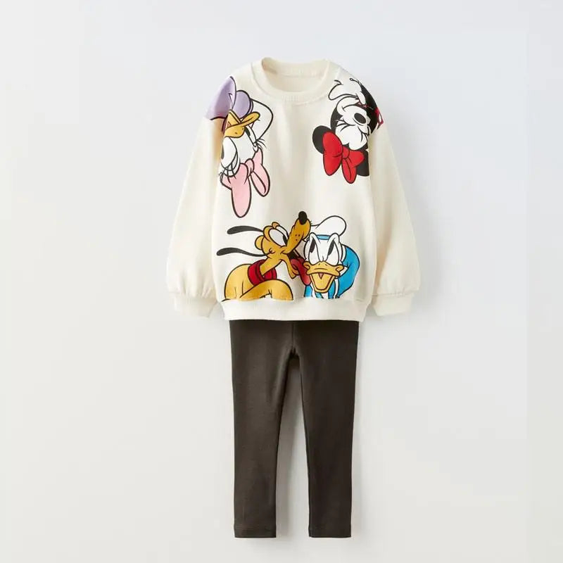 Ensemble 2 pièces pour bébé fille, haut à manches longues et pantalon, motif Minnie, tenue de printemps pour enfant