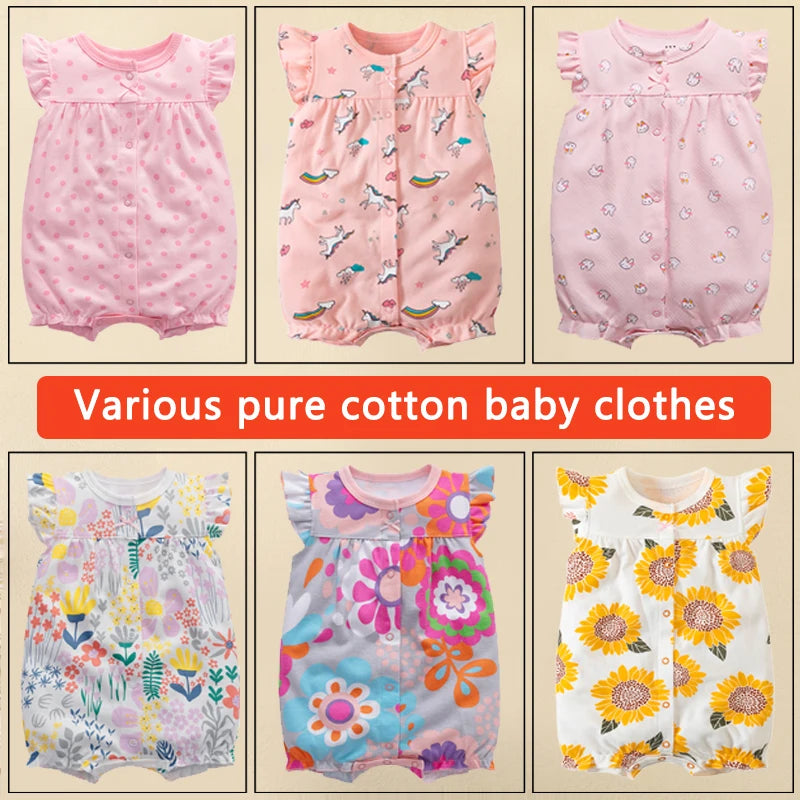 Body d'été pour nouveau-né, barboteuse pour garçons et filles, vêtements 100 % coton pur, body doux à manches courtes pour tout-petits