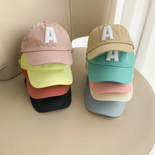 A-Letter Kids Baseball Caps Solid Color Children 2-5Year Boys Girls Baby Duck Tongue Cap Cotton Outdoor Sports Sunscreen Visors