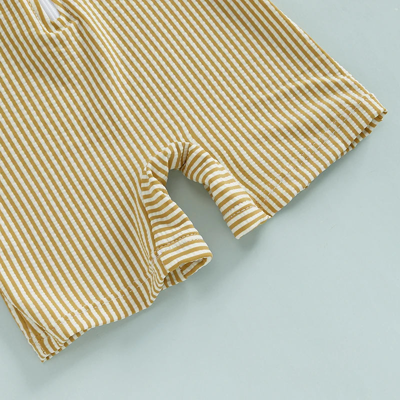 Maillots de bain d'été pour bébés garçons, imprimés rayés, fermeture éclair, col rond, manches courtes, combinaisons anti-éruption cutanée, chapeaux, maillots de bain