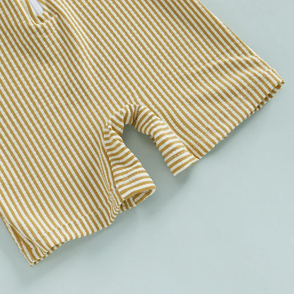 Maillots de bain d'été pour bébés garçons, imprimés rayés, fermeture éclair, col rond, manches courtes, combinaisons anti-éruption cutanée, chapeaux, maillots de bain