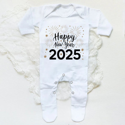 Combinaison de nuit imprimée Hello 2025 pour bébé, barboteuse, bonne année, nouveau-né, combinaison, pieds pour bébé, body à manches longues