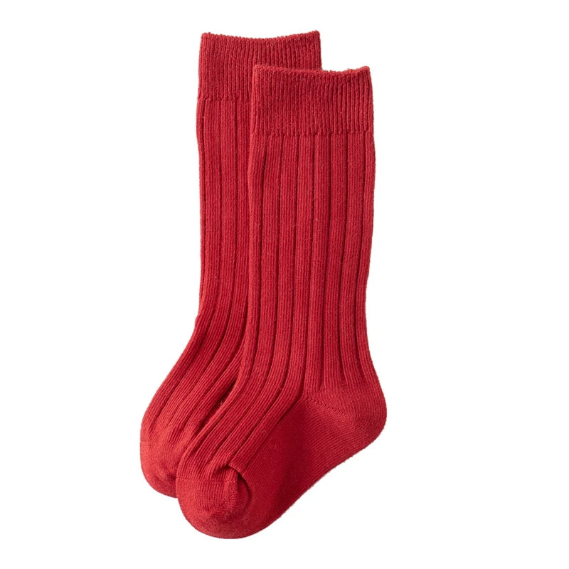 Chaussettes tendance en coton pour nouveau-né, couleur bonbon unie, longues, pour enfants, filles et garçons