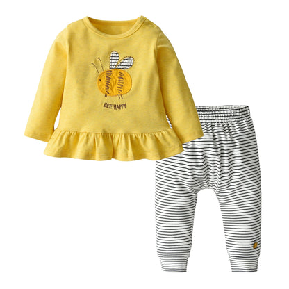 Ensemble de vêtements printemps-automne pour nouveau-né fille à manches longues pour 0 à 4 ans, joli haut à manches longues avec nœud et pantalon, tenues pour tout-petits