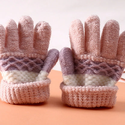 Winter Kindergarten Children Striped Split Finger Gloves Thick Warm Kids Knitted Glove 3-6year Boy Girl Baby Hand Warmer Mittens