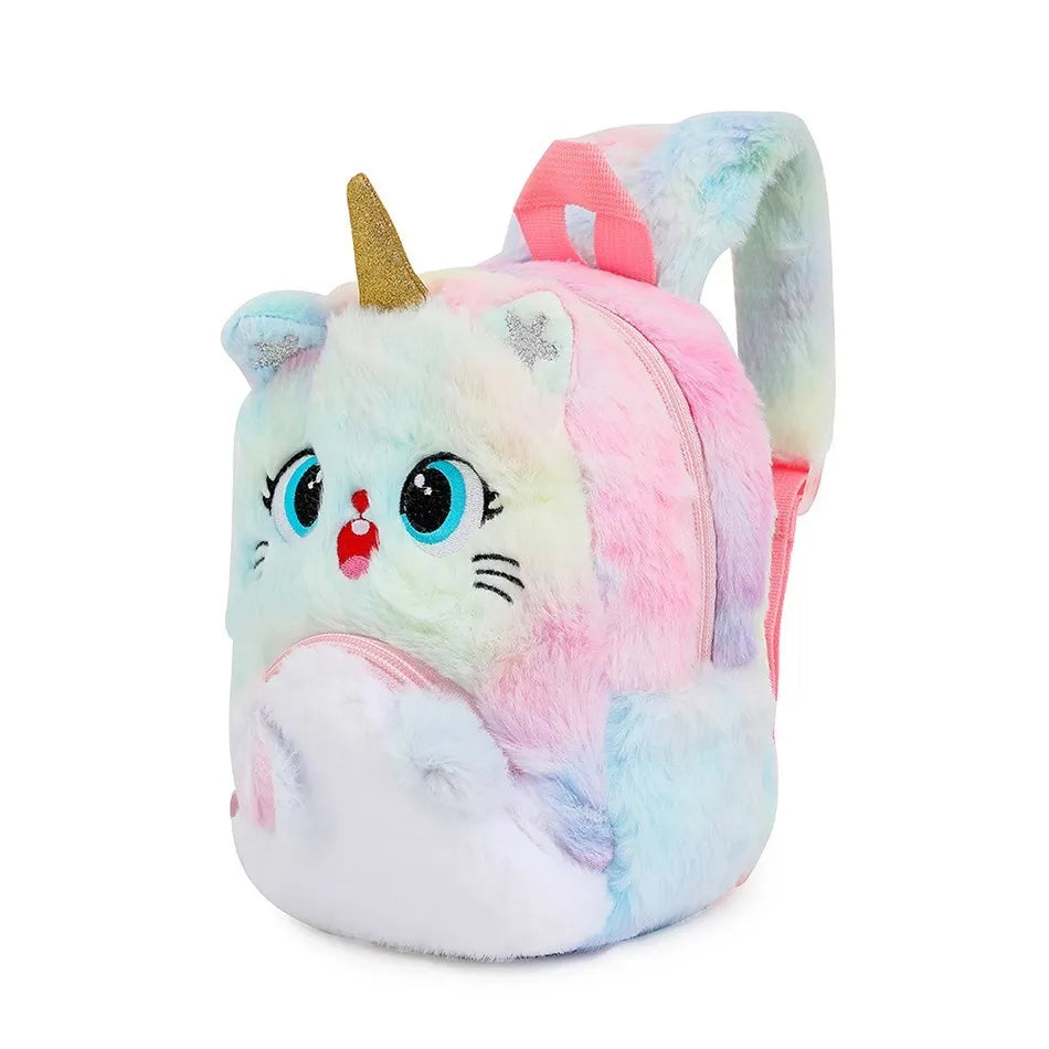Girls and Boys Kindergarten Shoulders Bags Children's Cartoon Unicorn Plush Big Eyed Backpack Children's Colorful Plush Backpack
