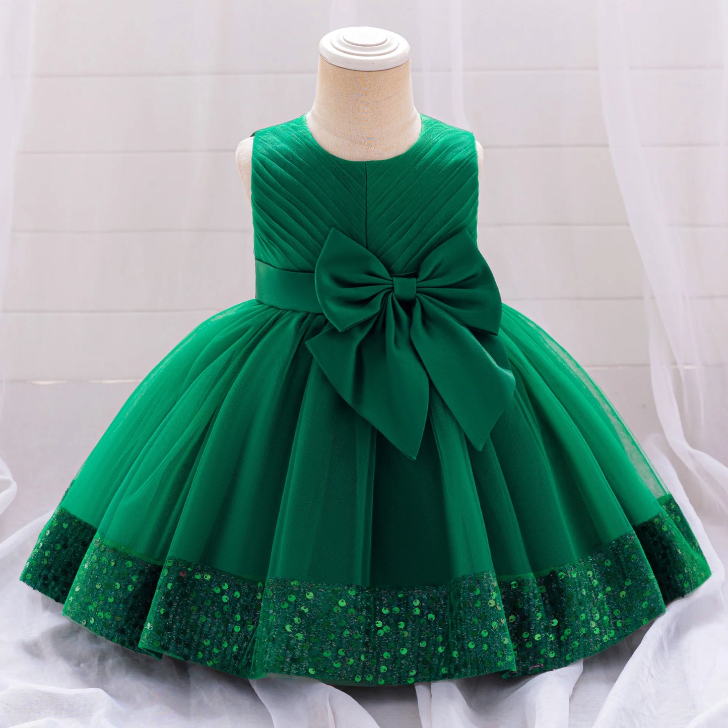 Robe de soirée à paillettes pour petite fille, tenue de bal de fin d'année, de mariage, de Noël, de 1er anniversaire, avec nœud, tenue de princesse en dentelle pour demoiselle d'honneur