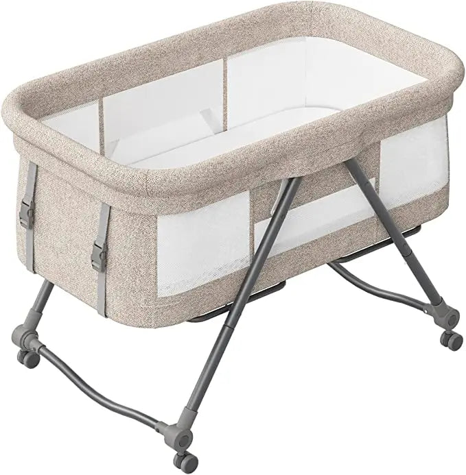 UBRAVOO Baby Grab-and-go Travel Cot  with Mattress & Silent Wheels,  Rocking Crib Convertible, XYT-001