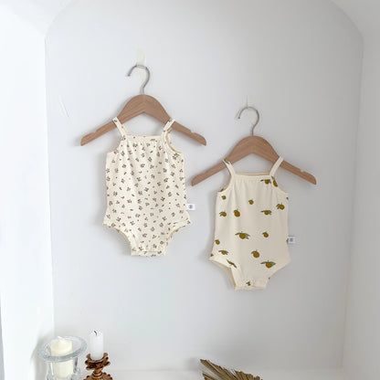 1688 Ins Style Été Bébé Coton Barboteuse Filles Sans Manches Motif Fruits Bonne Élasticité 0-2 Ans Combinaison Vente Chaude