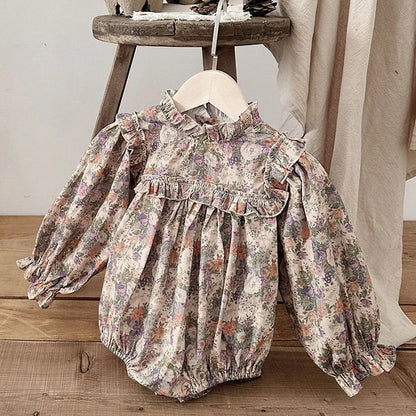 Barboteuse à manches longues pour bébé fille, nouvelle collection automne 2024, en coton imprimé, combinaison pour bébé fille de 0 à 24 mois