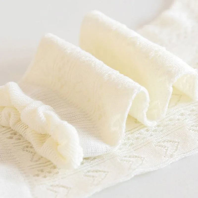 Lot de 3 paires de bas princesse blancs à volants en dentelle pour fille, chaussettes d'été en maille fine et respirante pour enfants de 3 à 12 ans