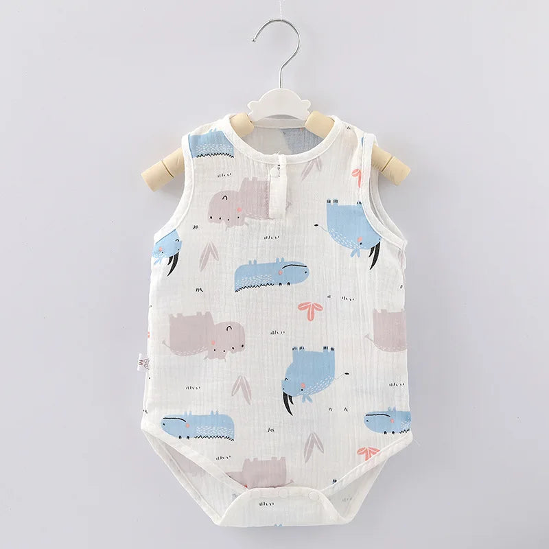 Pyjama d'été pour bébé, combinaison mignonne avec ours et lapin, motif dessin animé, pour garçons et filles, vêtements de nuit fins pour nouveau-nés