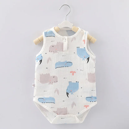 Pyjama d'été pour bébé, combinaison mignonne avec ours et lapin, motif dessin animé, pour garçons et filles, vêtements de nuit fins pour nouveau-nés