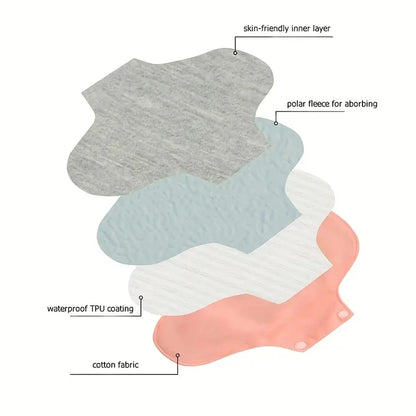 1 ensemble de serviettes hygiéniques lavables en coton graphène de couleur unie, réutilisables et anti-fuites