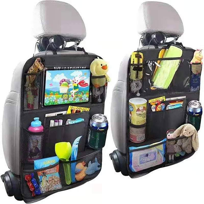 Car Backseat Organizer with Touch Screen Tablet Holder Auto Back Seat Storage Cover Protector for Travel Road Trip Kids Toddlers