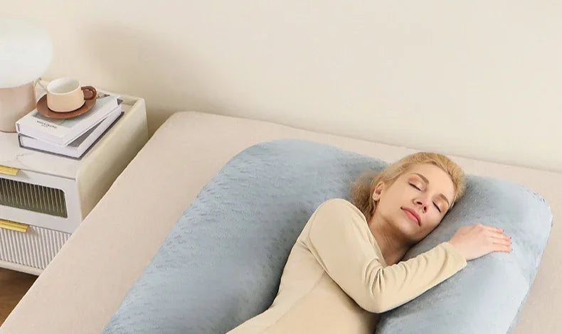 Oreiller amovible et lavable, oreiller doux pour dormir sur le côté, oreiller en forme de U pour femmes enceintes, oreiller de taille en mousse à mémoire de forme de couleur unie