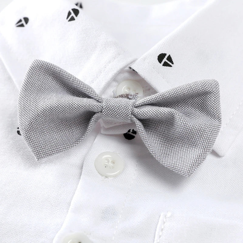 Ensembles de vêtements pour bébés garçons, 3 pièces, chemise à nœud papillon, barboteuse, pantalon et chapeau, robe pour nouveau-né, costume de fête pour homme