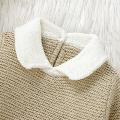 Ensemble de vêtements d'automne pour bébé, pull en tricot à manches longues + barboteuse sans manches pour nouveau-né + combinaison pour les pieds (0-9 mois)