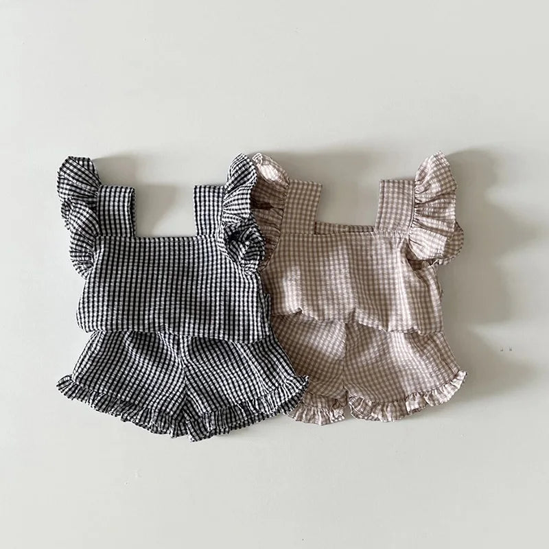 Milancel 2024 Ensemble de vêtements d'été pour bébé, t-shirt à carreaux et short pour tout-petit, 2 pièces, vêtements d'extérieur pour filles