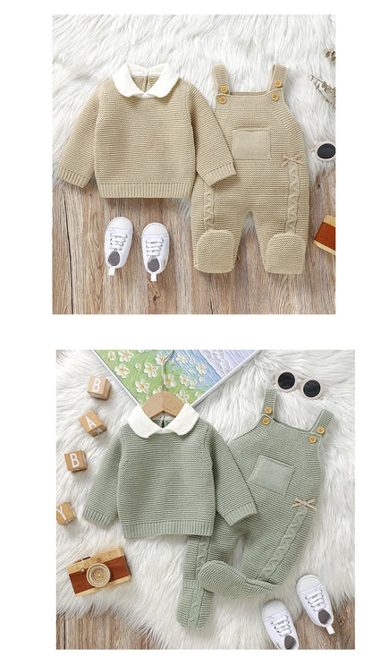 Ensemble de vêtements d'automne pour bébé, pull en tricot à manches longues + barboteuse sans manches pour nouveau-né + combinaison pour les pieds (0-9 mois)