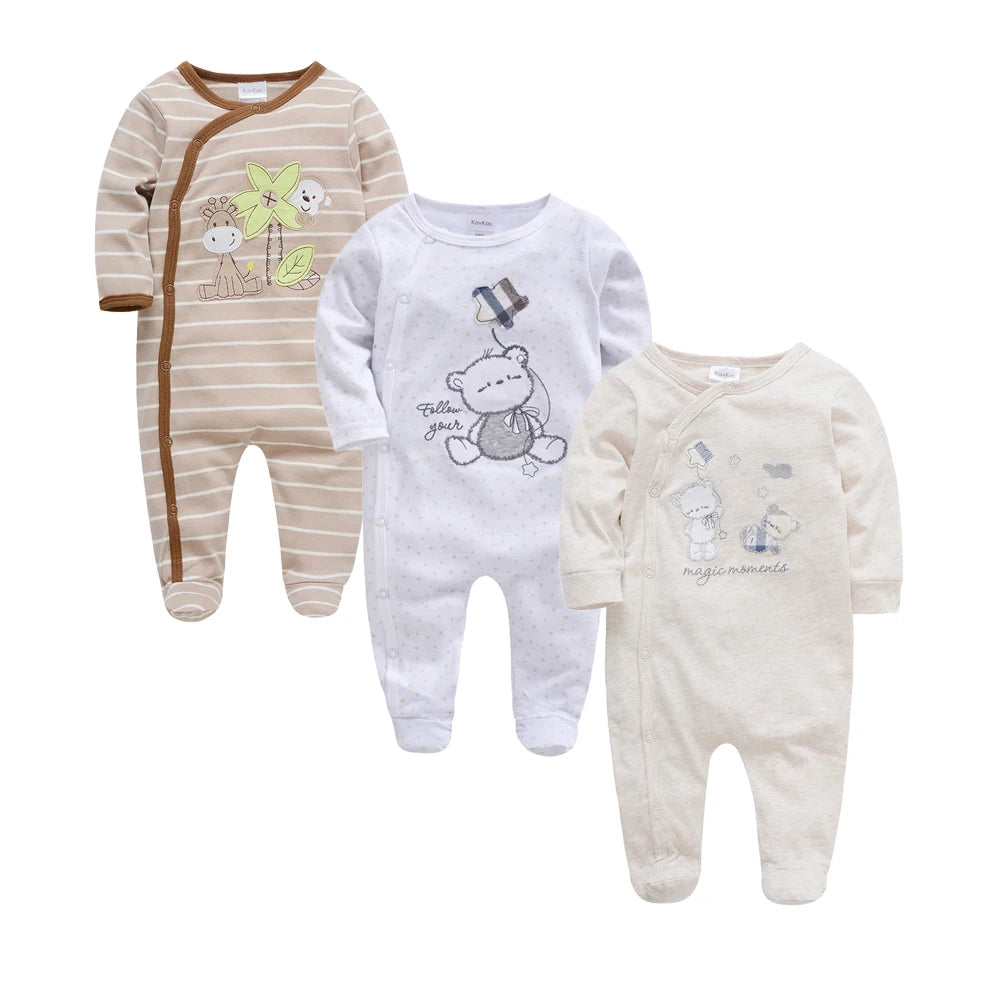 Barboteuse à pois pour bébé fille, lot de 3 pièces, 0 à 12 mois, joli vêtement printemps-automne à manches longues