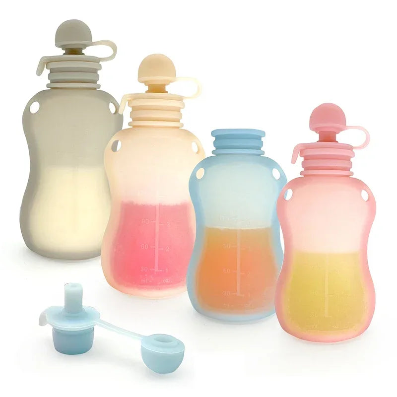Sac de conservation du lait maternel réutilisable en silicone, anti-fuite, sucable, sans BPA, pour l'alimentation de bébé, le stockage des aliments et l'allaitement.