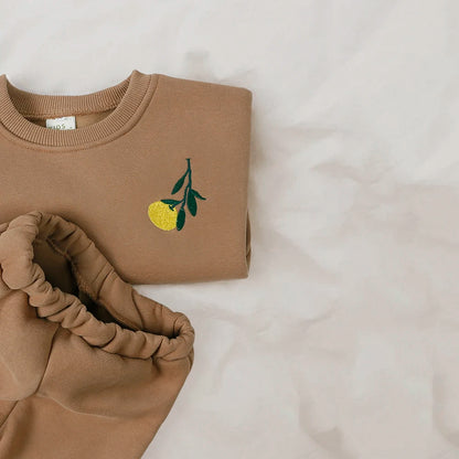 Ensemble de vêtements d'hiver pour bébé garçon et fille, sweat-shirt et pantalon en polaire épaisse brodée de fleurs, survêtement chaud pour enfant, tenue unisexe pour tout-petits, 2025