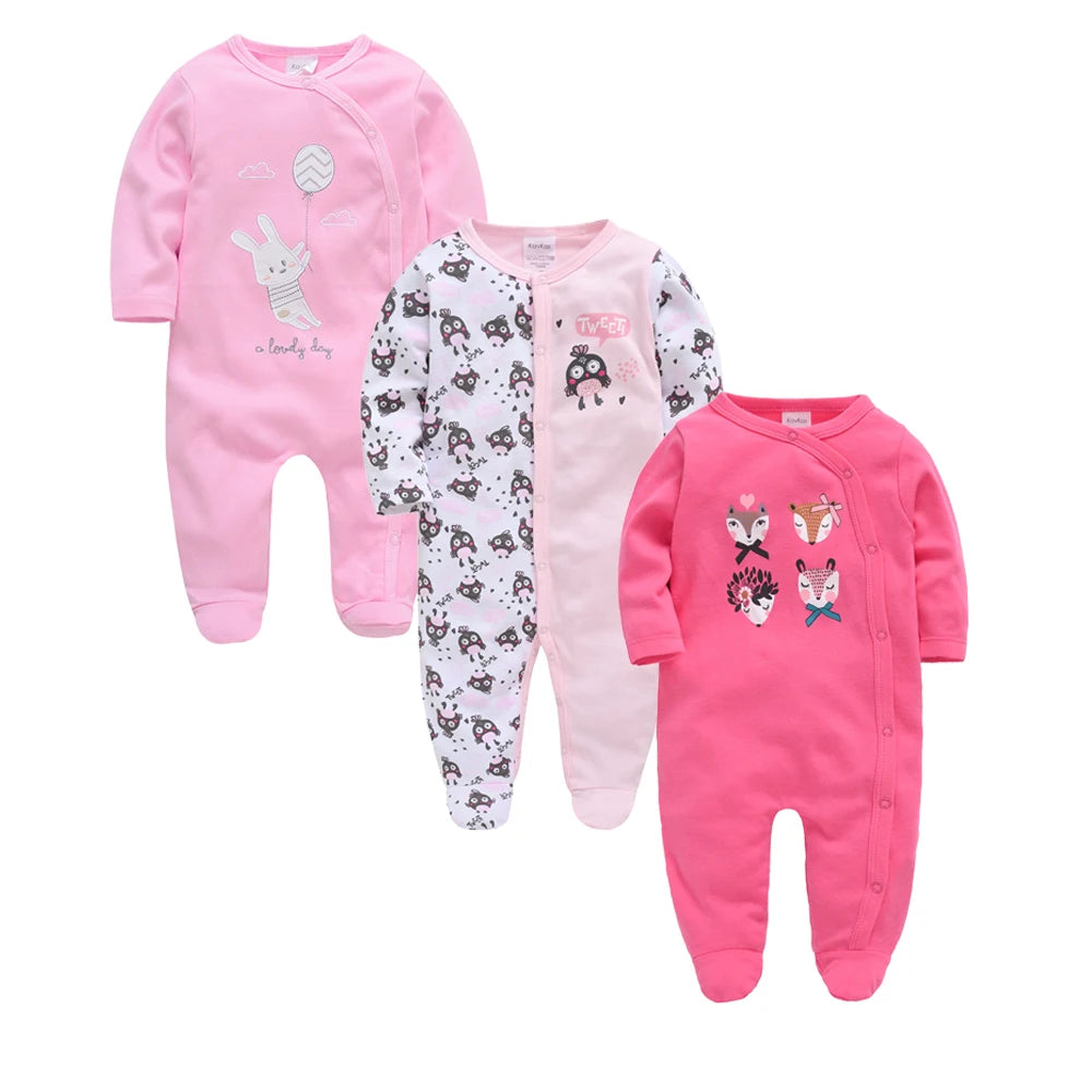 Barboteuse à pois pour bébé fille, lot de 3 pièces, 0 à 12 mois, joli vêtement printemps-automne à manches longues