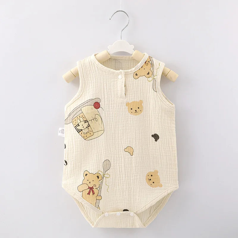 Pyjama d'été pour bébé, combinaison mignonne avec ours et lapin, motif dessin animé, pour garçons et filles, vêtements de nuit fins pour nouveau-nés