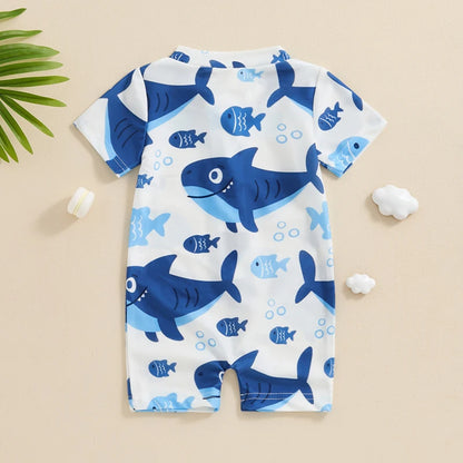 Maillot de bain anti-éruption pour tout-petit garçon, barboteuse à fermeture éclair et manches courtes, imprimé baleine/dinosaure, maillot de bain pour bébé, 3 mois à 3 ans
