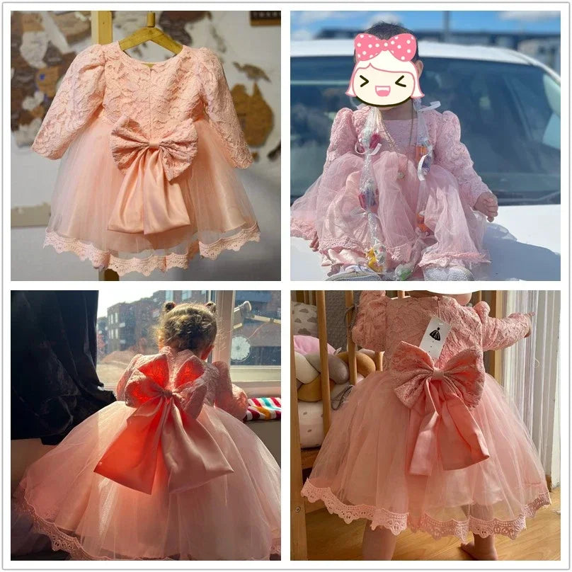 Robes de princesse à manches longues pour nouveau-né, tenue de fête, de mariage, de baptême, de fête ...
