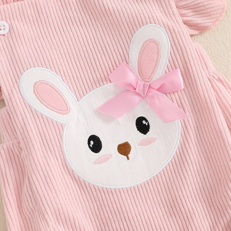 Barboteuse pour bébé fille, vêtements de Pâques, broderie lapin, manches volantées, body pour bébé, combinaisons avec bandeau