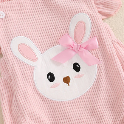 Barboteuse pour bébé fille, vêtements de Pâques, broderie lapin, manches volantées, body pour bébé, combinaisons avec bandeau