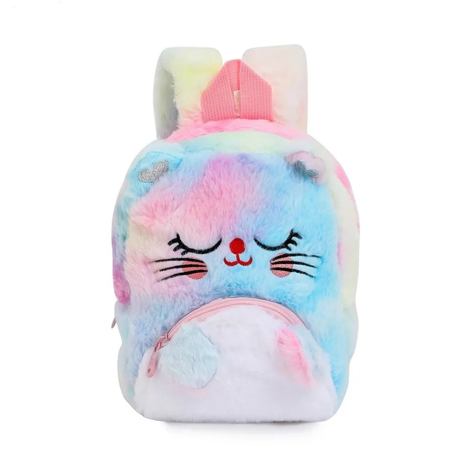 Girls and Boys Kindergarten Shoulders Bags Children's Cartoon Unicorn Plush Big Eyed Backpack Children's Colorful Plush Backpack