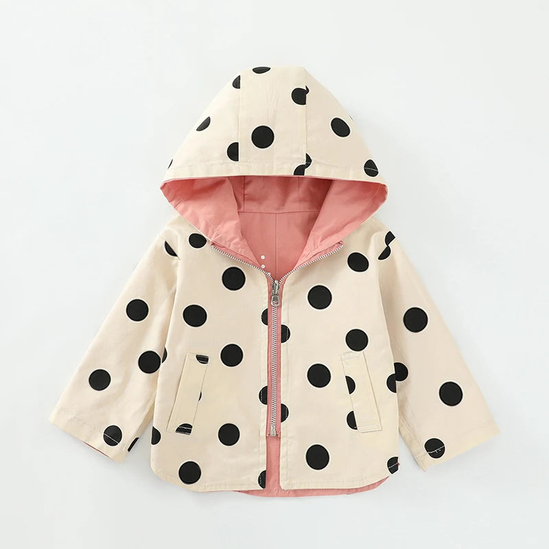Veste bébé bébé fille coupe-vent printemps et automne nouvelle veste à capuche double face à pois pour enfants veste bébé garçon