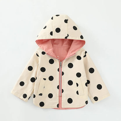 Veste bébé bébé fille coupe-vent printemps et automne nouvelle veste à capuche double face à pois pour enfants veste bébé garçon