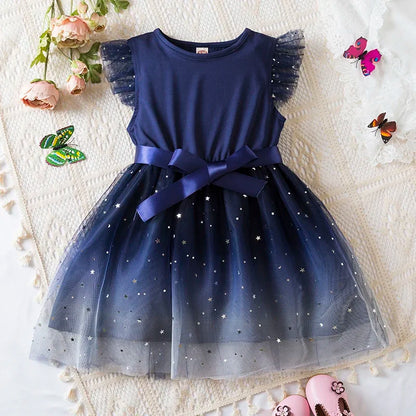 Robes d'été à pois pour filles, style coréen, jolies robes superposées, sans manches, décontractées, pour enfants de 2, 4 et 6 ans