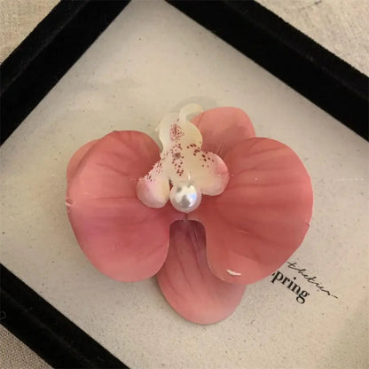 Pince à cheveux en tissu avec fleur, orchidée papillon, style coréen, épingle à cheveux en forme de fleur, accessoires pour cheveux féminins, pince à cheveux en perles pour fille, bord de mer